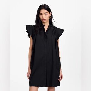 Madewell NWT Flutter Sleeve Button-Front Mini Dress in Poplin Size XS in Black